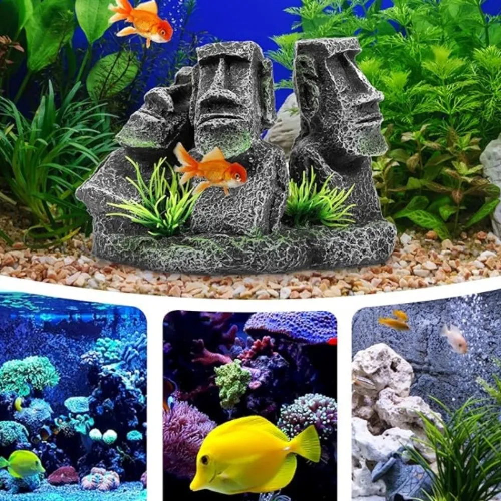 Dtopbuyage Plantes Et Décoration | - Ornement aquarium statue moai en résine