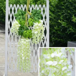 Dtopbuyage - Paquet de 12 rotins de fleurs artificielles de glycine et de violet pour mariage blanc Outlet