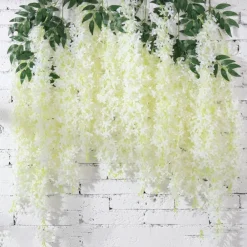 Dtopbuyage - Paquet de 12 rotins de fleurs artificielles de glycine et de violet pour mariage blanc Outlet