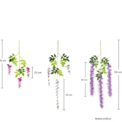 Dtopbuyage - Paquet de 12 rotins de fleurs artificielles de glycine et de violet pour mariage blanc Outlet