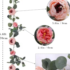 Dtopbuyage - Vigne de fleurs artificielles de pivoine et de feuilles d'eucalyptus pour mariage rose 2 pièces Best