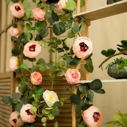 Dtopbuyage - Vigne de fleurs artificielles de pivoine et de feuilles d'eucalyptus pour mariage rose 2 pièces Best