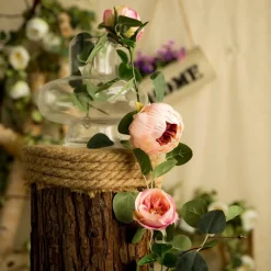 Dtopbuyage - Vigne de fleurs artificielles de pivoine et de feuilles d'eucalyptus pour mariage rose 2 pièces Best