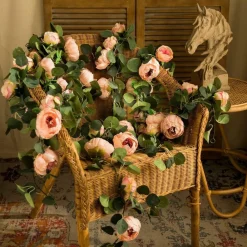 Dtopbuyage - Vigne de fleurs artificielles de pivoine et de feuilles d'eucalyptus pour mariage rose 2 pièces Best