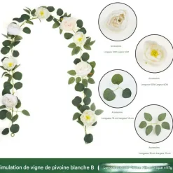 Dtopbuyage - Vigne de fleurs artificielles de pivoine et de feuilles d'eucalyptus pour mariage blanc 2pcs Discount
