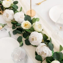 Dtopbuyage - Vigne de fleurs artificielles de pivoine et de feuilles d'eucalyptus pour mariage blanc 2pcs Discount