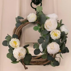 Dtopbuyage - Vigne de fleurs artificielles de pivoine et de feuilles d'eucalyptus pour mariage blanc 2pcs Discount