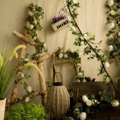 Dtopbuyage - Vigne de fleurs artificielles de pivoine et de feuilles d'eucalyptus pour mariage blanc 2pcs Discount