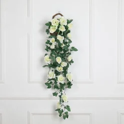 Dtopbuyage - Vinée de roses artificielles avec panier de bambou pour décoration blanc Best