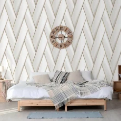 Dutch Wallcoverings - Papier peint geometric blanc et doré Discount