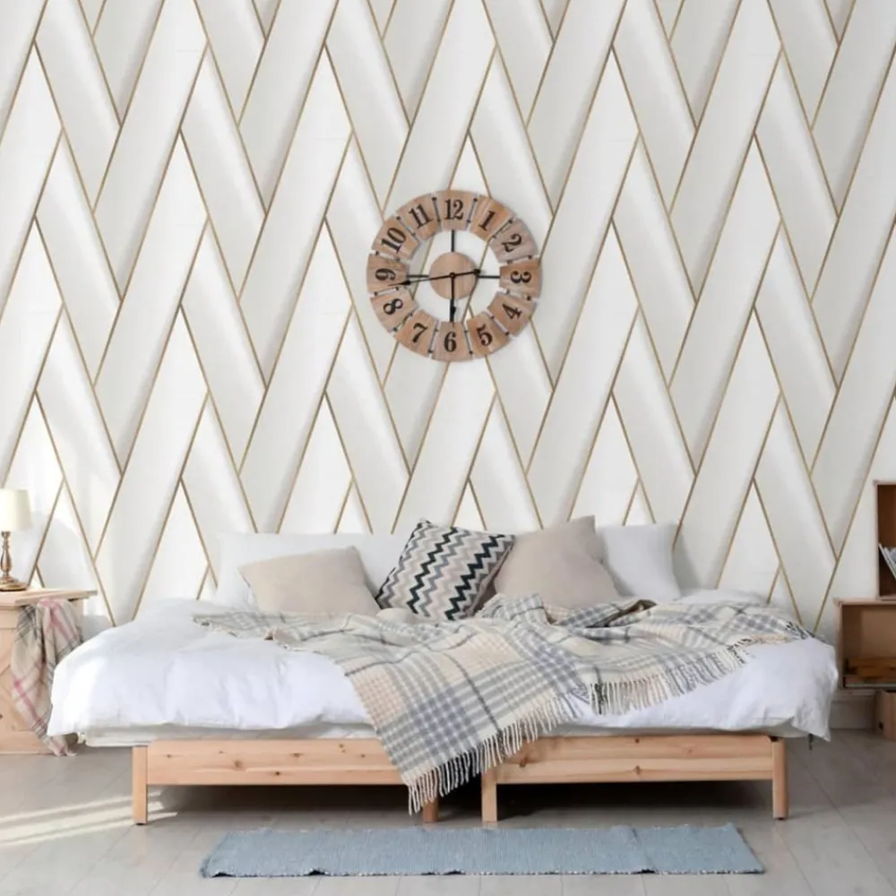 Dutch Wallcoverings - Papier peint geometric blanc et doré Discount