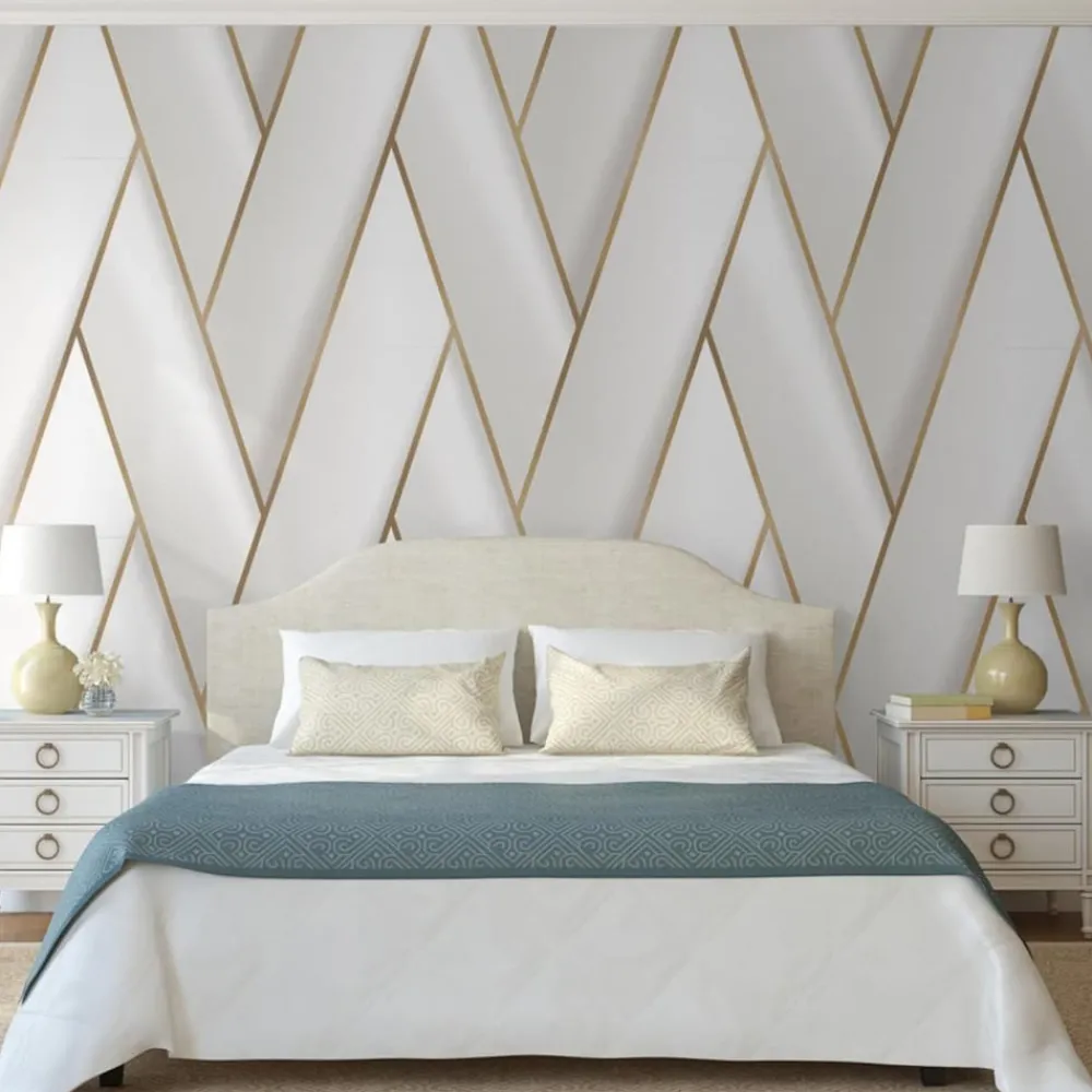 Dutch Wallcoverings - Papier peint geometric blanc et doré Discount