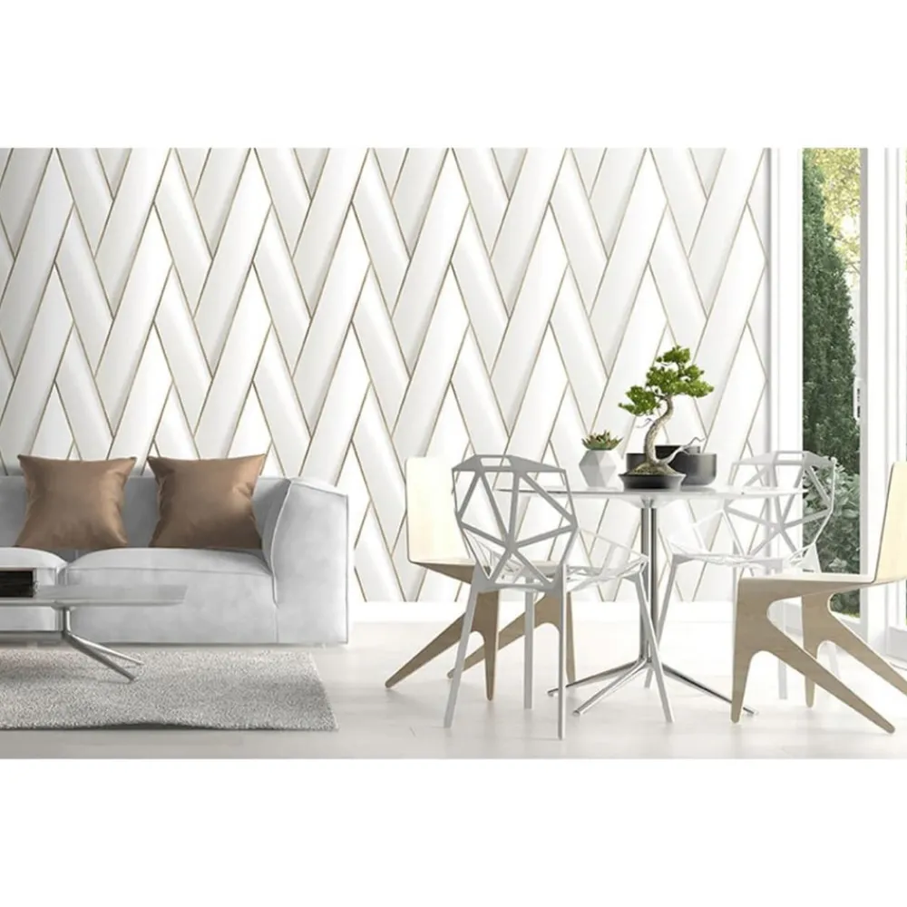 Dutch Wallcoverings - Papier peint geometric blanc et doré Discount
