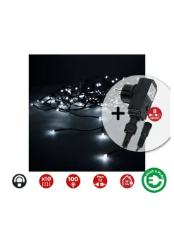 Edm - Rideau avec programmeur easy-connect 2x1m 10 bandes 100 leds blanc froid Clearance