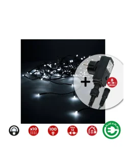 Edm - Rideau avec programmeur easy-connect 2x1m 10 bandes 100 leds blanc froid Clearance