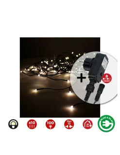 Edm - Rideau avec programmeur easy-connect 2x1m 10 bandes 100 leds blanc chaleureux Discount