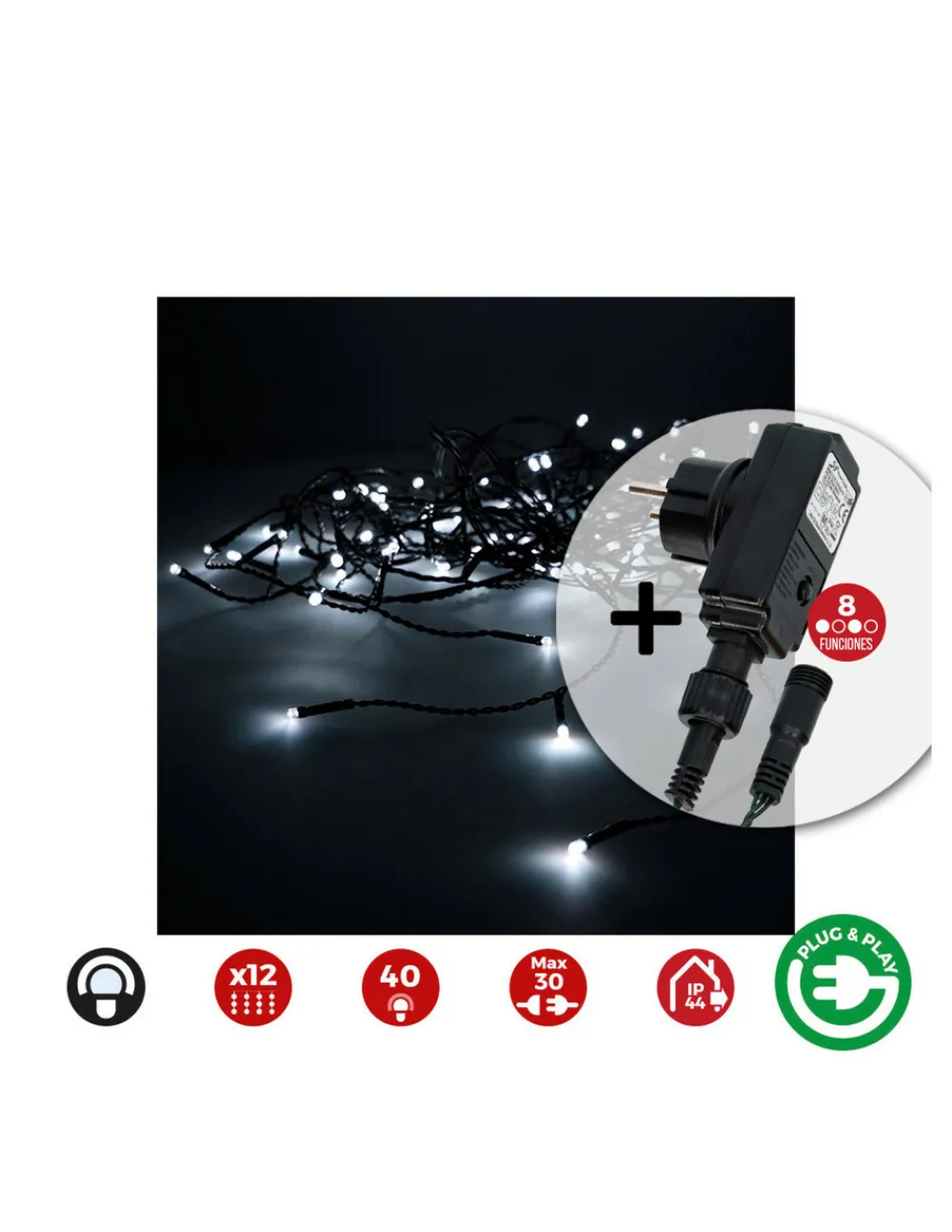 Edm - Rideau icicle avec programmeur easy-connect 2x0,5m 12 bandes 40 leds blanc froid Discount