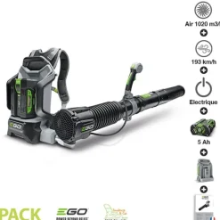 Ego Power+ Broyeurs, Nettoyeurs Et Souffleurs | - Pack souffleur professionnel 1020m3 heure batterie dorsale 5ah chargeur rapide ego power lb6002e