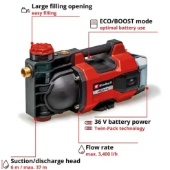 Einhell Arrosage | - Pompe d'arrosage sans fil aquinna 36/34 - livré sans batterie ni chargeur