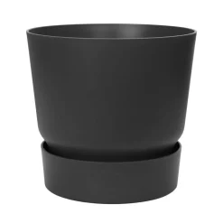 Elho Cache-Pots Et Bacs D'Intérieur|Pots Et Jardinières | - Pot rond Greenville en polypropylène noir - D.25 cm