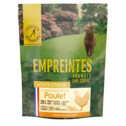 Empreintes Alimentation Et Friandises | - Croquettes au poulet pour chat adulte stérilisé, sans céréales - 750g