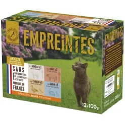 Empreintes - Emincés en sauce (agneau, bœuf, canard, lapin) pour chat 12x100g Sale