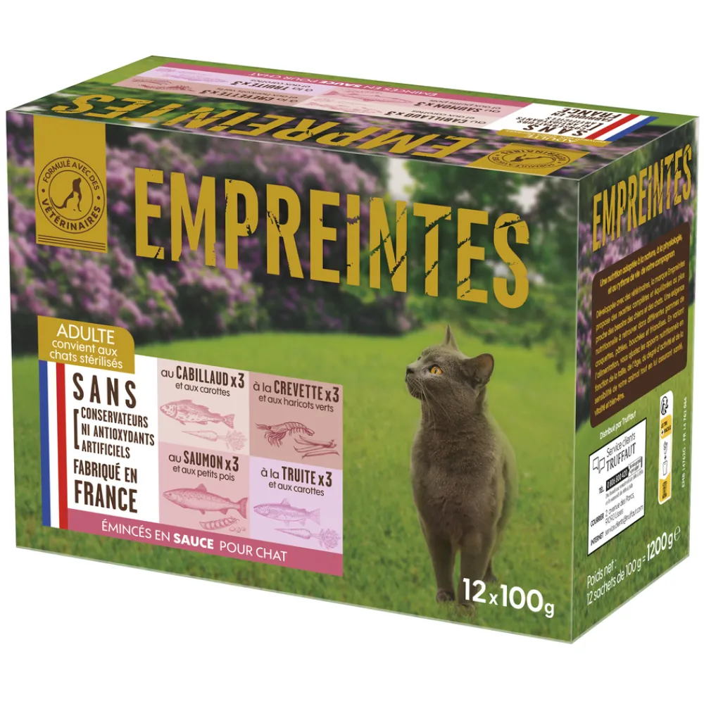 Empreintes - Emincés en sauce (cabillaud, crevette, saumon, truite) - Chat 12x100g Online