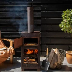 Esschert Design - Poêle de terrasse avec four à pizza rouille Discount