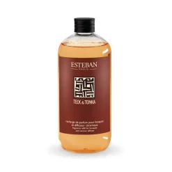 Esteban Bougies, Senteurs Et Bien-Être | - Recharge pour bouquet parfumé Teck et Tonka - flacon de 500 ml