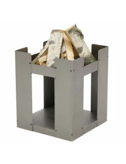 Farm Cook - Cheminée de jardin carré be 50x50 cm acier avec rangement bois-acier naturel---acier naturel Outlet