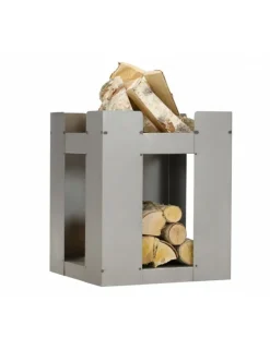 Farm Cook - Cheminée de jardin carré be 50x50 cm acier avec rangement bois-acier naturel---acier naturel Outlet