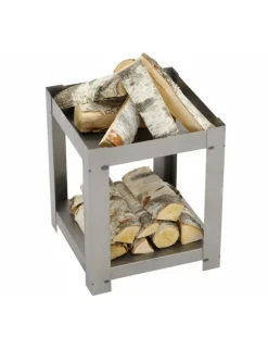 Farm Cook Chauffage D’Extérieur | - Cheminée de jardin carré en acier balane 50x50 cm avec range bûches-acier naturel-50 ---acier naturel
