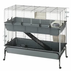 Ferplast Poulaillers, Clapiers Et Accessoires | - Cage deux étages pour lapins rabbit 120 double, face avant ouvrable, support et accessoires inclus
