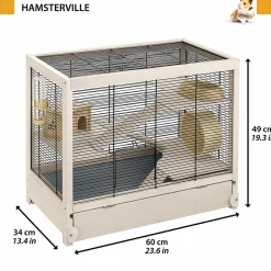 NA Ferplast cage en bois fsc pour hamsters hamsterville, souris et petits rongeurs, structure sur plusieurs niveaux, accessoires Sale