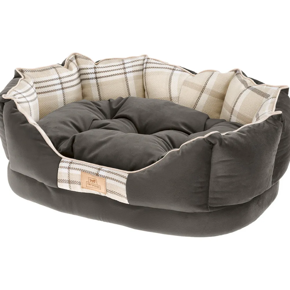 NA Niches, Paniers Et Transports | Ferplast couchage rembourré pour chats et chiens charles 70, divan avec coussin, sofa pour animaux, écossais, velours doux,