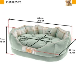 NA Niches, Paniers Et Transports | Ferplast couchage rembourré pour chats et chiens charles 70, divan avec coussin, sofa pour animaux, écossais, velours doux,