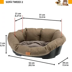 NA Paniers, Transports Et Chatières | Ferplast panier chien et chat avec coussin sofa' 2 tweed lavable, lit pour chien et chat en plastique rembourré, corbeille en