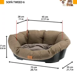 NA Paniers, Transports Et Chatières | Ferplast panier chien et chat avec coussin sofa' 6 tweed lavable, lit pour chien et chat en plastique rembourré, corbeille en