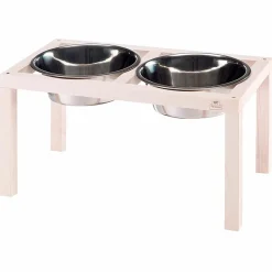 NA Gamelles Et Autres Accessoires | Ferplast support de gamelle pour chien desco wood, avec 2 gamelle en acier inoxydables - élégante gamelle en bois surélevée et