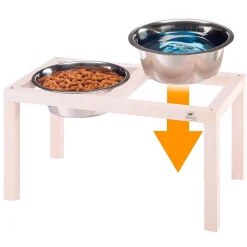 NA Gamelles Et Autres Accessoires | Ferplast support de gamelle pour chien desco wood, avec 2 gamelle en acier inoxydables - élégante gamelle en bois surélevée et