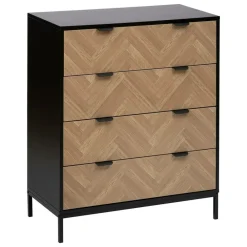 5 Five Simply Smart Objets De Décoration | - 5five - commode "chevrons" 4 tiroirs effet pin naturel et noir 95x80cm