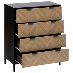 5 Five Simply Smart Objets De Décoration | - 5five - commode "chevrons" 4 tiroirs effet pin naturel et noir 95x80cm