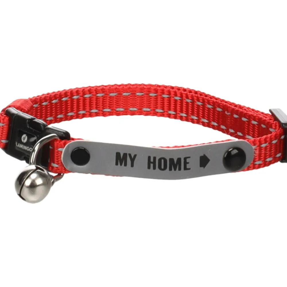Flamingo - Collier jaggo rouge avec bande "my home" pour chat Sale