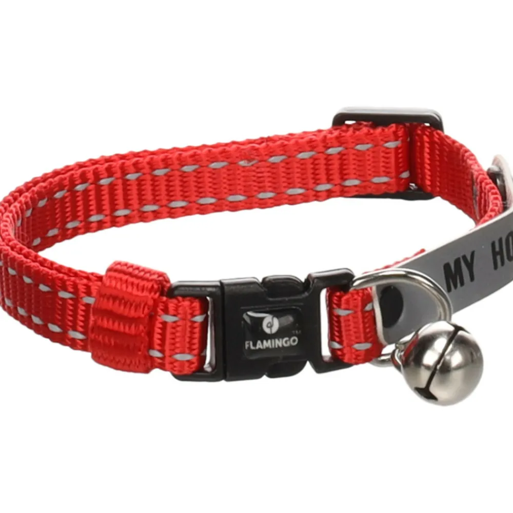 Flamingo - Collier jaggo rouge avec bande "my home" pour chat Sale