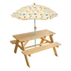 Fun House - fruity's table pique-nique en pin h.53 x l.95 x p.75 cm avec parasol h.125 x ø 100 cm - pour enfant Clearance