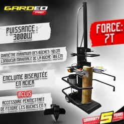 Gardeo Pro Taille-Haies, Tronçonneuses Et Élagueuses | - Fendeur de bûches vertical 3000w -