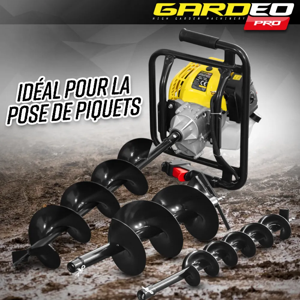 Gardeo Pro - Tarière thermique 52cc + 3 mèches 100 - 150 et 200mm - gardeo Online