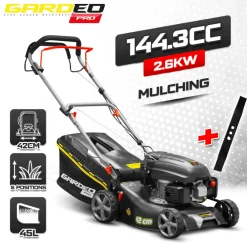 Gardeo Pro - Tondeuse thermique autotractée 144.3cc - 42cm livrée avec 2 lames + mulching - g Clearance