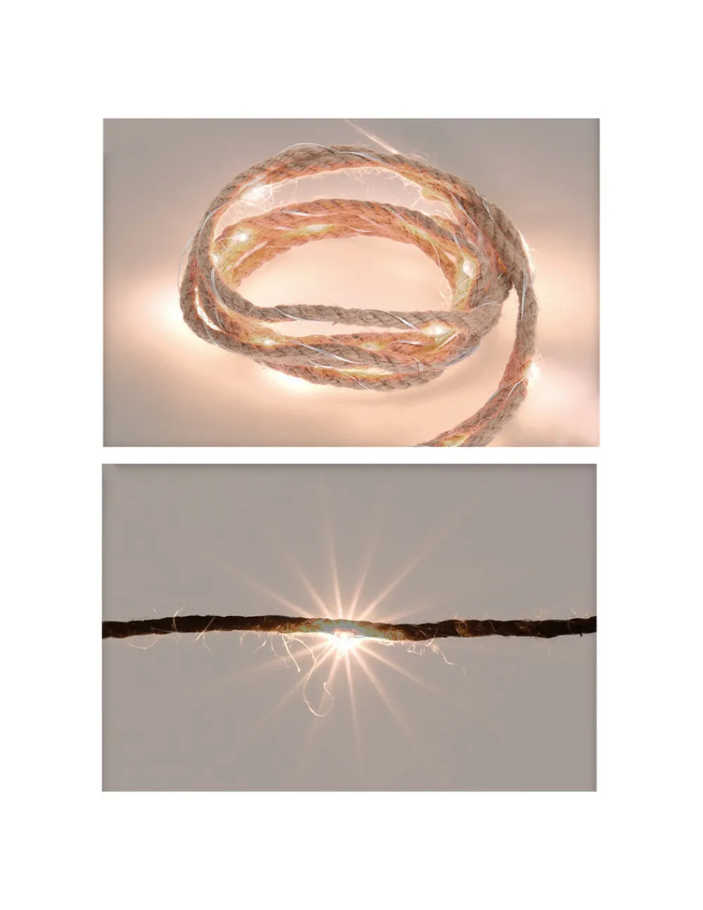 Générique Eclairage D’Extérieur | GÉNÉRIQUE - Guirlande fixe a piles 10 leds corde de jute lumière blanche chaude 1,10m