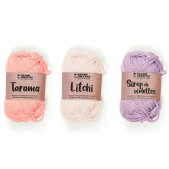 Graine Créative GRAINE CRÉATIVE - 3 fils de coton spécial crochet 55 m - rose clair-mauve-vieux rose Clearance